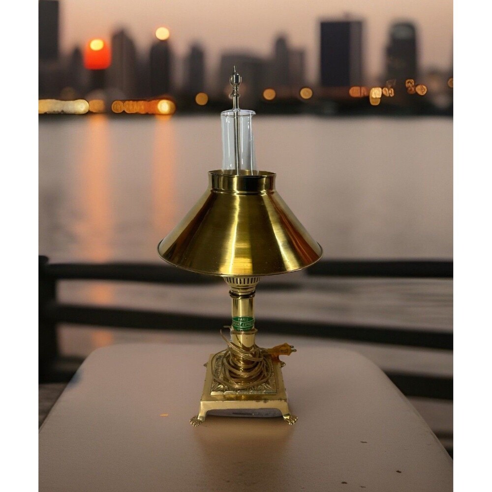 Vintage Orient Express Brass Table Lamp Clawfoot Paris Istanbul 20” Working